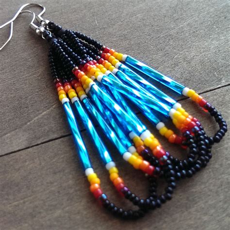 Native American Beaded Earrings Black And Turquoise Beadwork Earrings
