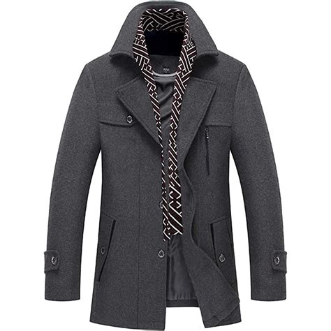Mens Winter Coat Wool Blend Pea Coat Single Breagsted Slim Fit With