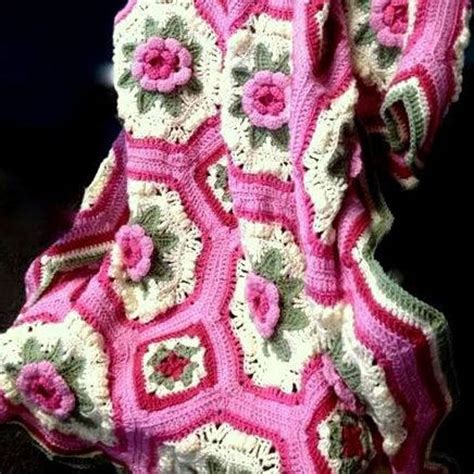 Vintage Crochet Pattern For Roses Afghan Throw Blanket Granny Etsy
