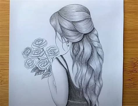 How To Draw A Girl With Flowers Easy Beautiful Girl Pencil Sketch
