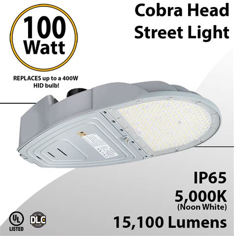 Cobra Head Street Light 100w 15100lm 5000k Ul Ip65 Dlc Ledradiant