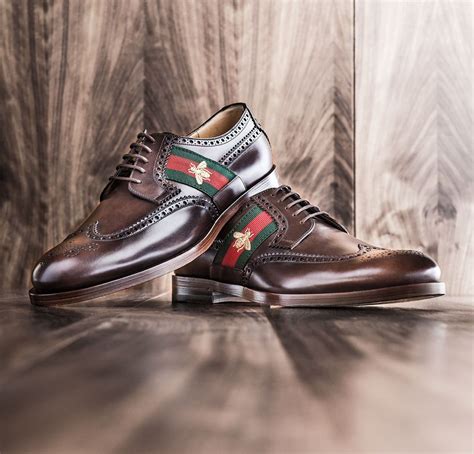 Gucci Strand Bee Web Brown Leather Lace Up Mens Shoes Leather And Lace
