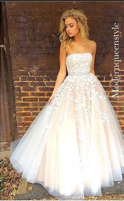Gorgeous Strapless White Lace Prom Dressball Gownfloor Length Prom