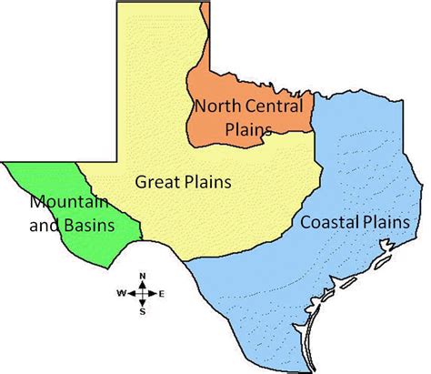 4 Regions Map Of Texas With Legend For School Map