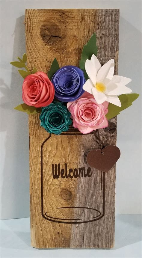 Check spelling or type a new query. Paper flowers with vinyl mason jar on upcycled pallet wood ...