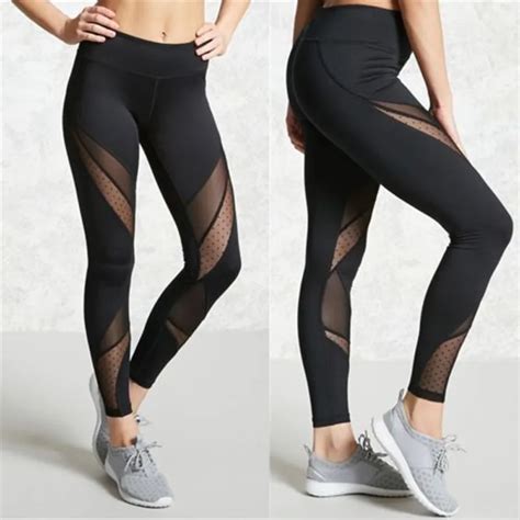 Black New Fashion Mesh Patchwork Leggings Babe Exercise Women Leggins Female Elastic Pant