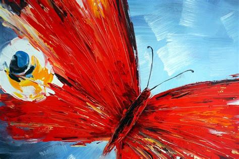 Hand Painted Impressionist Butterfly Oil Painting On Canvas Modern