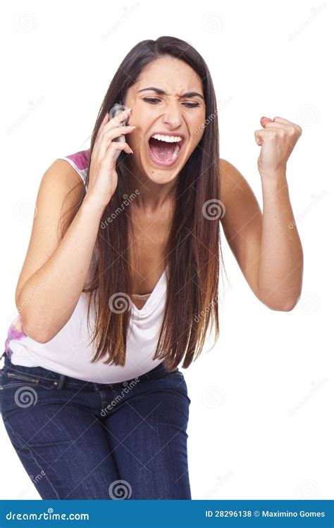 Woman Yelling At The Phone And Looking Angry Stock Photo Image Of