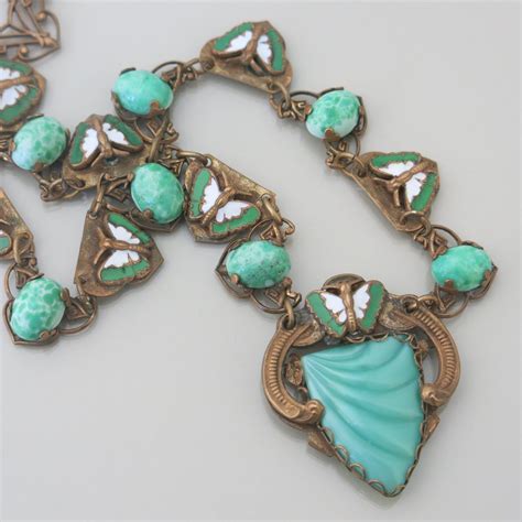 An Art Deco Czech Peking Glass And Enamel Butterfly Necklace From The