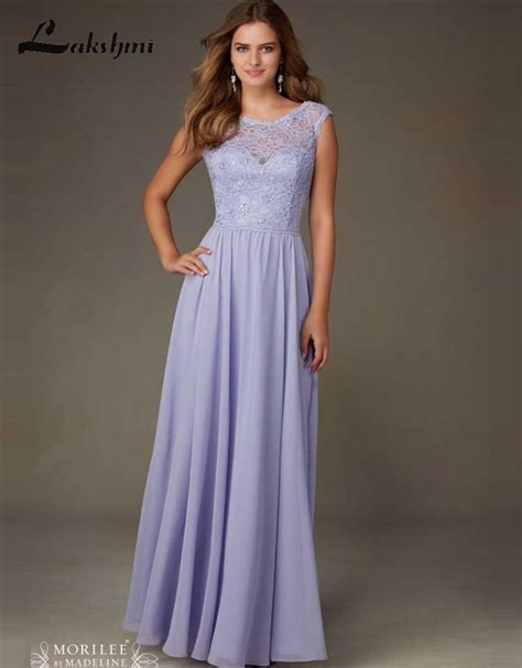 Elegant Scoop Cap Sleeve Lavender Bridesmaid Dresses Cheap Chiffon Lace