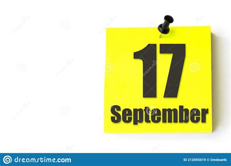 September 17th Day 17 Of Month Calendar Date Yellow Sheet Of The