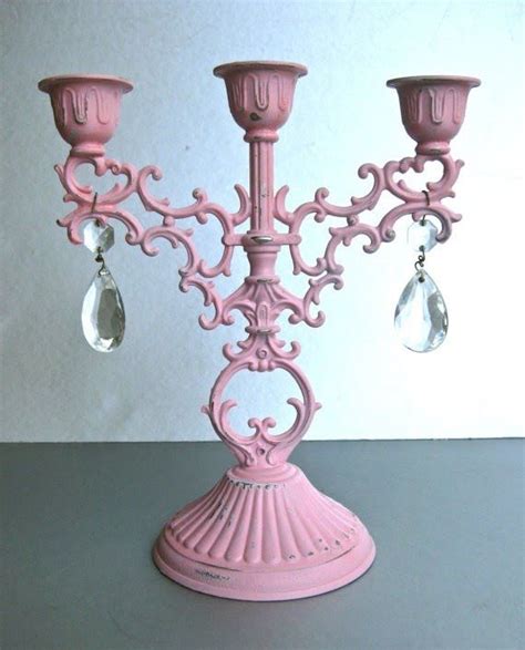 Vintage Pink Candelabra Candle Holder Crystals Shabby Shabby Chic