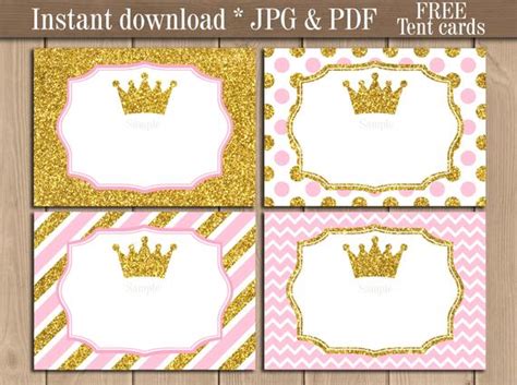 These baby shower labels are created in fillable pdf templates. Items similar to Princess Food Labels Place cards printable. Pink Gold Baby Shower Birthday ...