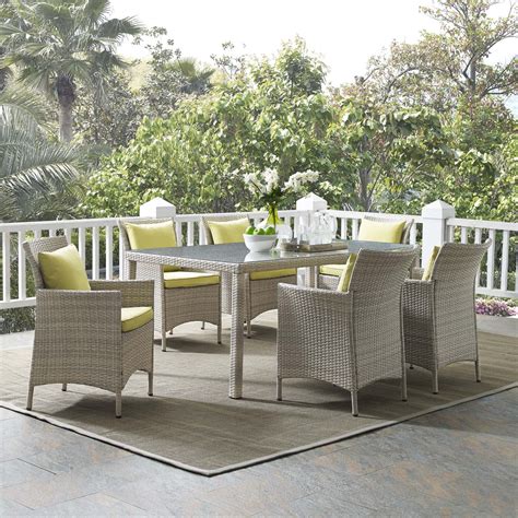 Modway Conduit 7 Piece Outdoor Patio Wicker Rattan Dining Set In Light