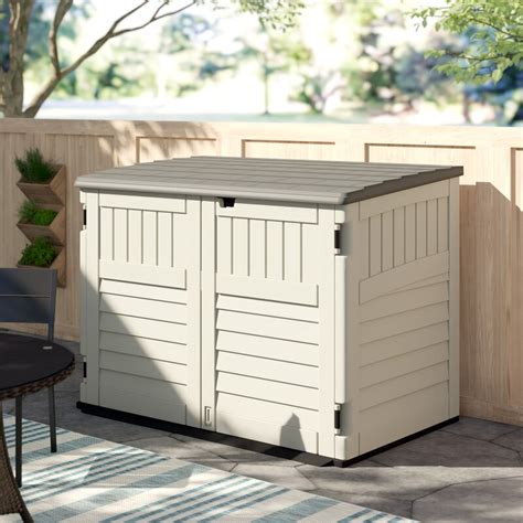 The right outdoor storage solutions help keep your essentials organized and safeguarded against the elements. Suncast Resin Outdoor 2-Container 6 ft. W x 4 ft. D ...