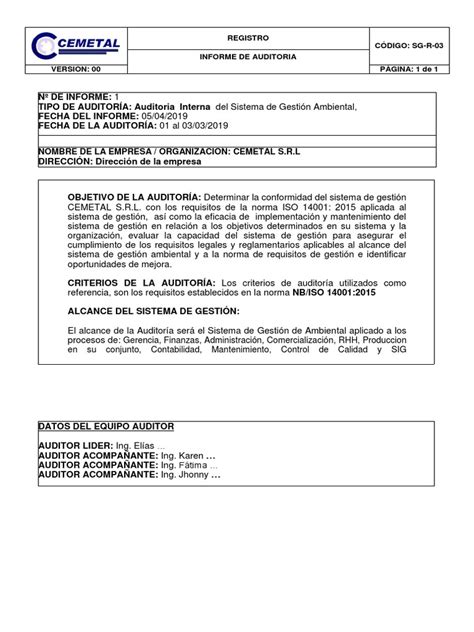 Tipos De Informe De Auditoria Ejemplos Coleccion De E