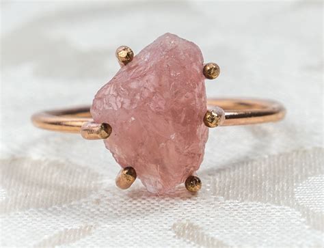 rough rose quartz ring rough stone ring raw crystal ring pink stone ring t for
