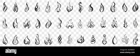 Fire And Flame Doodle Set Collection Of Hand Drawn Fire Flames And