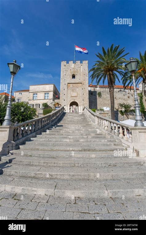 Town Gate Korcula Town Korcula Dalmatia Croatia Europe Stock Photo