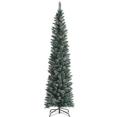 Costway 7 Ft Green Unlit Flocked Pencil Artificial Christmas Tree