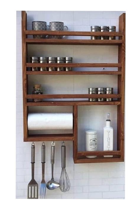 Wooden Spice Rack And Kitchen Rack Wall Mounted Rack Kitchen Etsy
