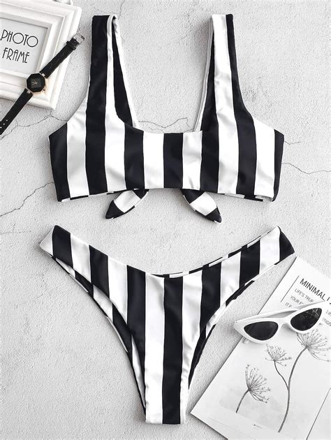 Buy Zaful Womens Knotted Bathing Suit Padded Thong Bikini High Cut Two Piece Swimsuit Online At