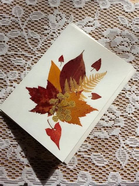Fall Leaves Card Preserved Autumn Leaves Ferns And Grasses Blank