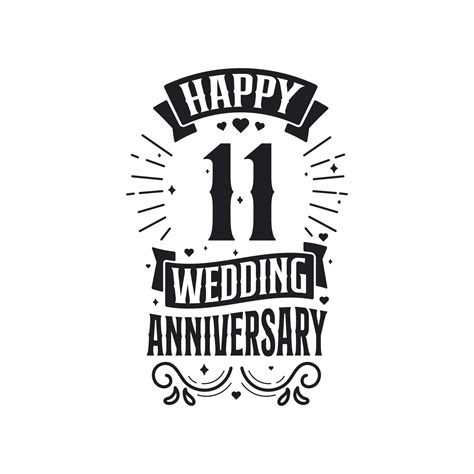 11 Years Anniversary Celebration Typography Design Happy 11th Wedding