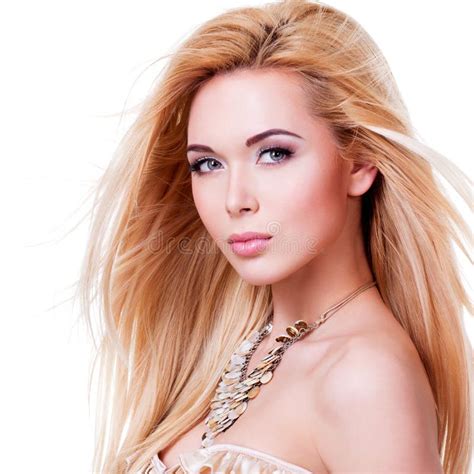 beautiful woman with long blonde hair portrait of a girl with long hair stock image image of