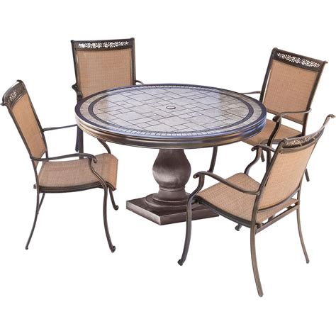 Shop for vintage tile dining tables at auction, starting bids at $1. Hanover Fontana 5-Piece Aluminum Round Outdoor Dining Set ...