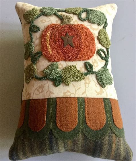 Needle Punch And Wool Applique Fall Pillow Finished Etsy In 2021
