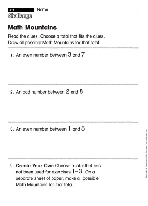 Math Mountains Worksheet For 1st 3rd Grade Lesson Planet