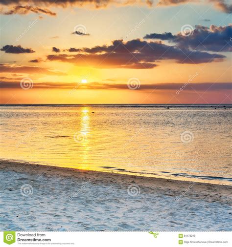 Flic En Flac Beach At Sunset. Stock Image - Image of banner, scenery ...