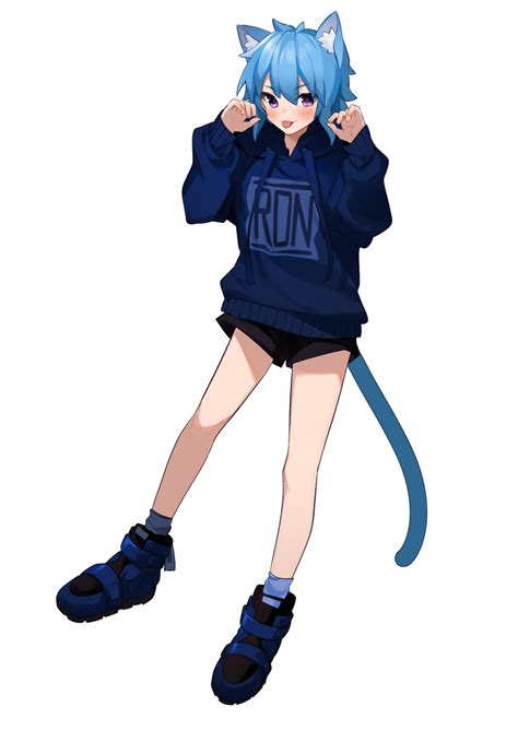 Anime Boy With Blue Hair And Cat Ears