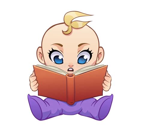 Cute Cartoon Baby Reading Book Stock Illustration Illustration Of
