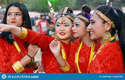 Nepali Girls In Traditional Costume. Editorial Stock Image ...