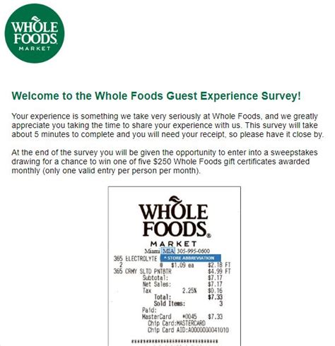 Feedback ― Whole Foods® Survey ― Win 250 Customer Survey