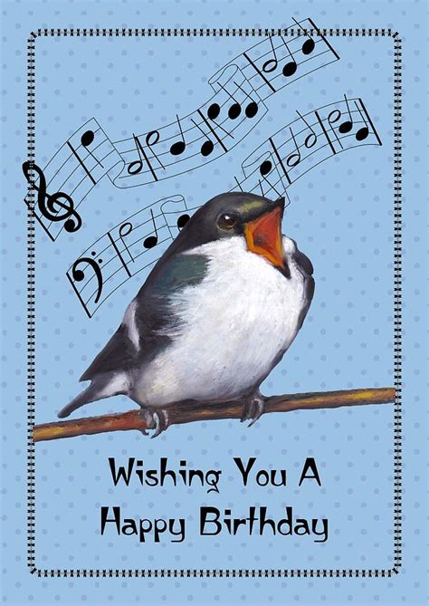 Whimsical Singing Bird Birthday Card By Joyce Geleynse