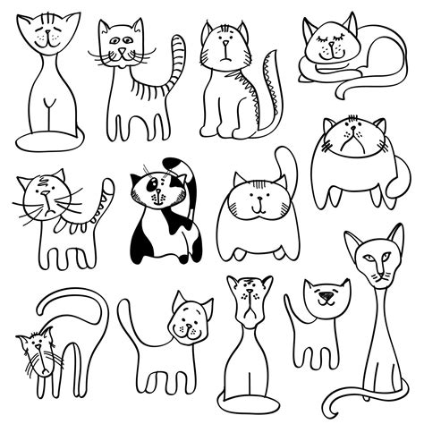 Home Pets Cute Cats In Doodle Vector Style By Microvector Thehungryjpeg