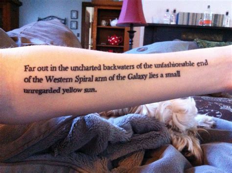 It is the first line of the first book. hitchhiker's guide to the galaxy tattoo - Google Search | Galaxy tattoo, Hitchhikers guide to ...