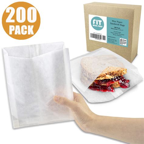 200 Pack Plain 7 X 6 1 Wet Wax Paper Sandwich Bags Food Grade Grease