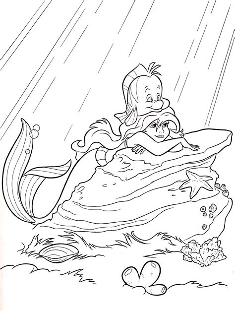 Walt Disney Coloring Pages Flounder And Princess Ariel Walt Disney