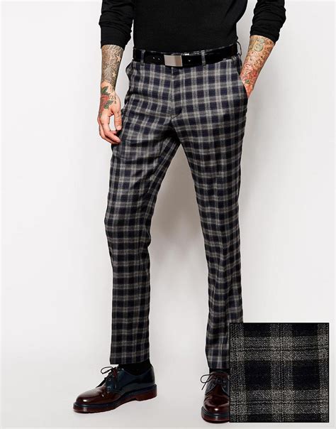 Asos Slim Fit Smart Trousers In Tartan In Gray For Men Grey Mens