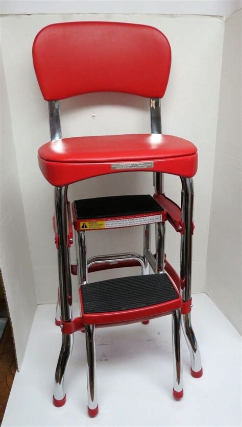 Cosco Red Retro Counter Chair Step Stool Laddersguide