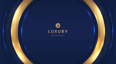 Dark Navy Blue And Gold Circle Shapes On Background With Glowing Golden
