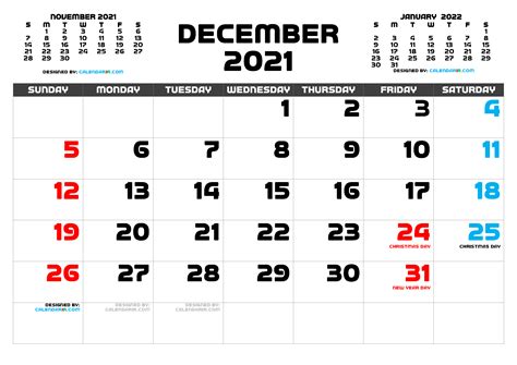 Free Printable December 2021 Calendar With Holidays As Pdf And High