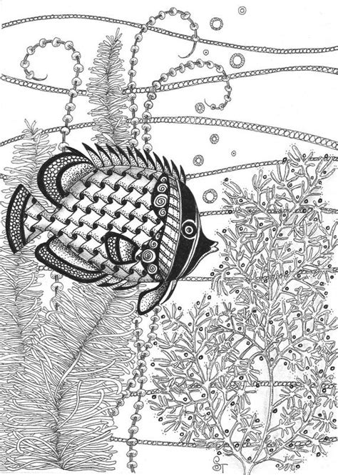 Free download variety of fish clipart black and white. Print of black and white Tangle Fish II pen and ink drawing