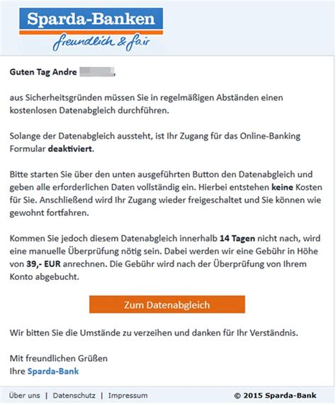 Sparda bank in kirchheimbolanden, reviews by real people. Sparda-Bank-Phishing: E-Mail "Kostenloser Datenabgleich"