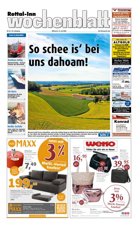 Ich freue mich, dass sie sich über unseren landkreis. Rottal-Inn Wochenblatt vom Mittwoch, 15.07.2020