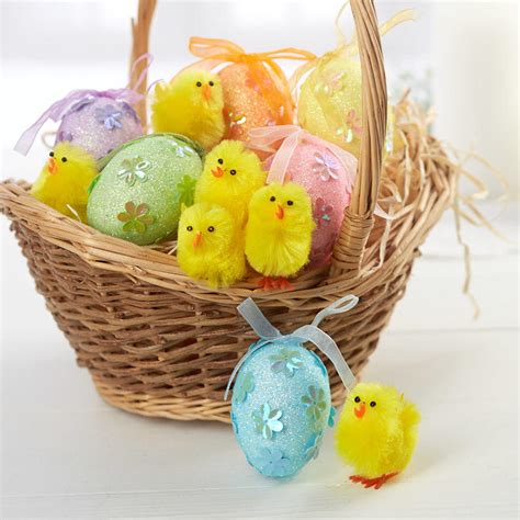 Glittered Easter Egg Ornaments And Chicks Set Vase And Bowl Fillers